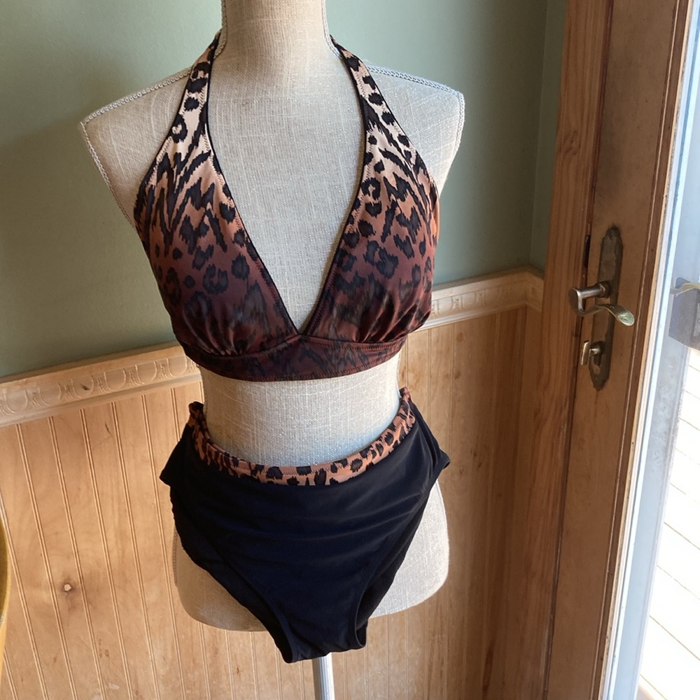 NWT Profile by Gottex black cheetah print bathing suit